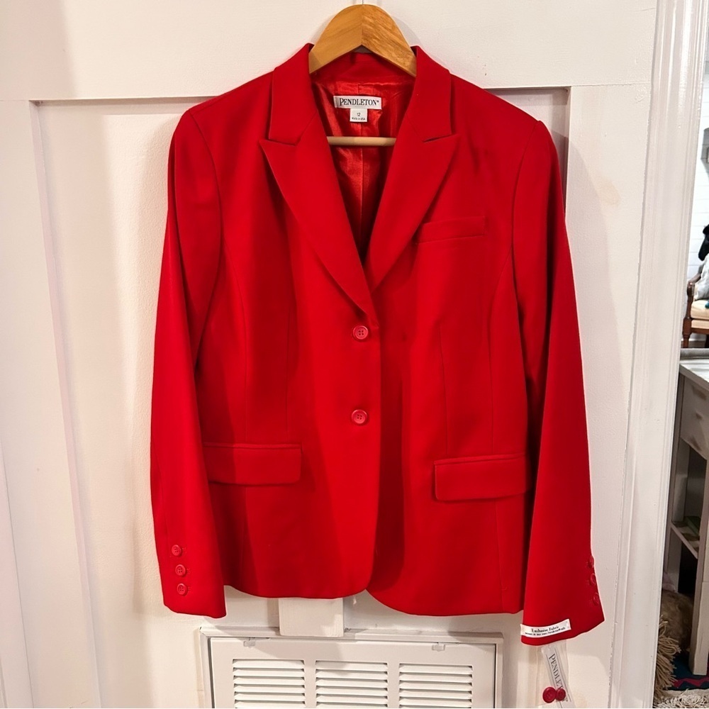 Pendleton Womens Virgin Wool Red Casual Blazer Jacket